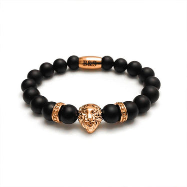 Man Bracelet - Men’s Beaded Bracelet - Rose Gold Lion & Black Stones Bracelet - Mens Bracelet Bracelet XS (14-15cm) Brother & Sisters